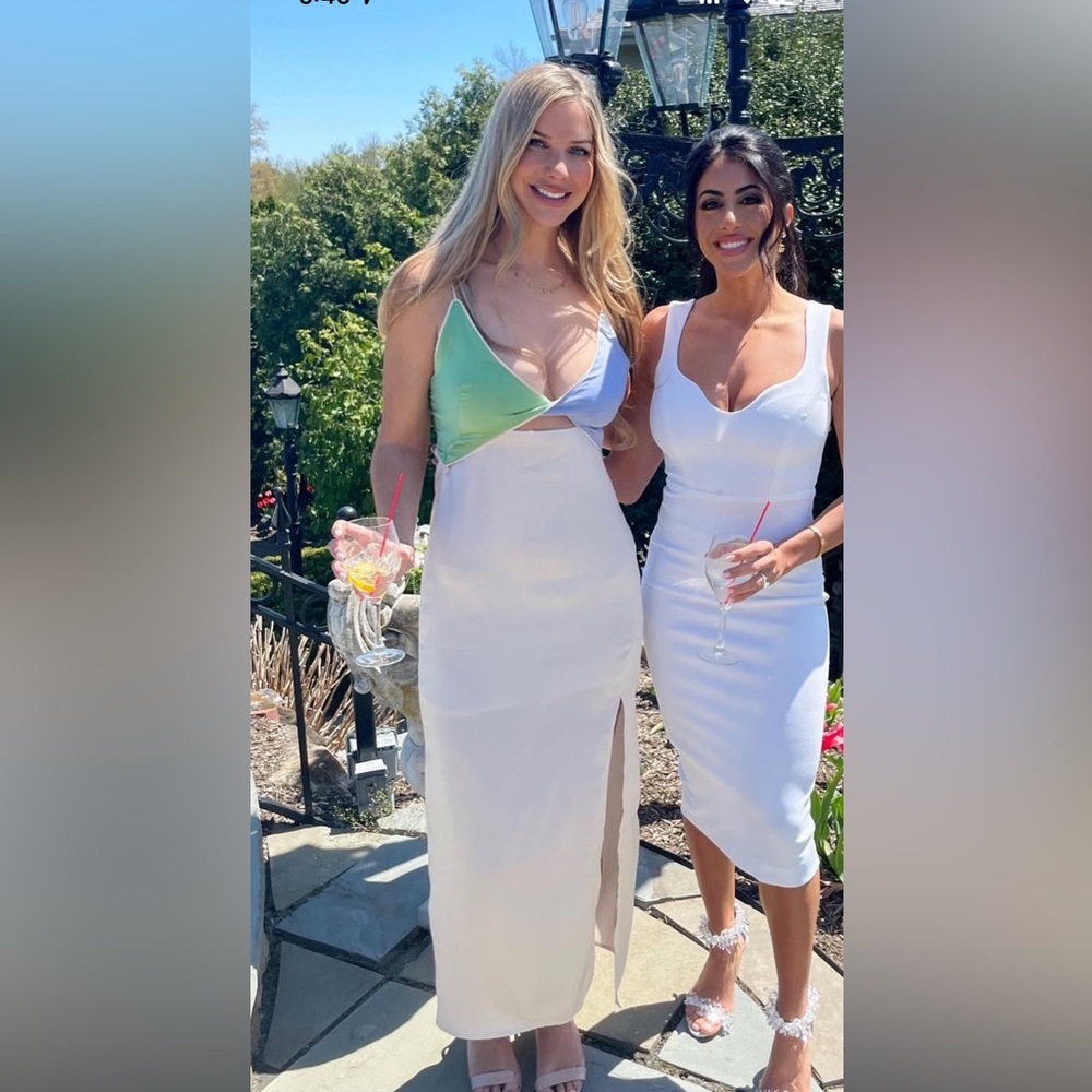 White and Green Colorblock Maxi Dress
